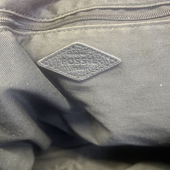 Fossil Fiona Black Zipper Pebbled Leather Tote Shoulder Bag Purse Key Charm - Picture 9 of 13